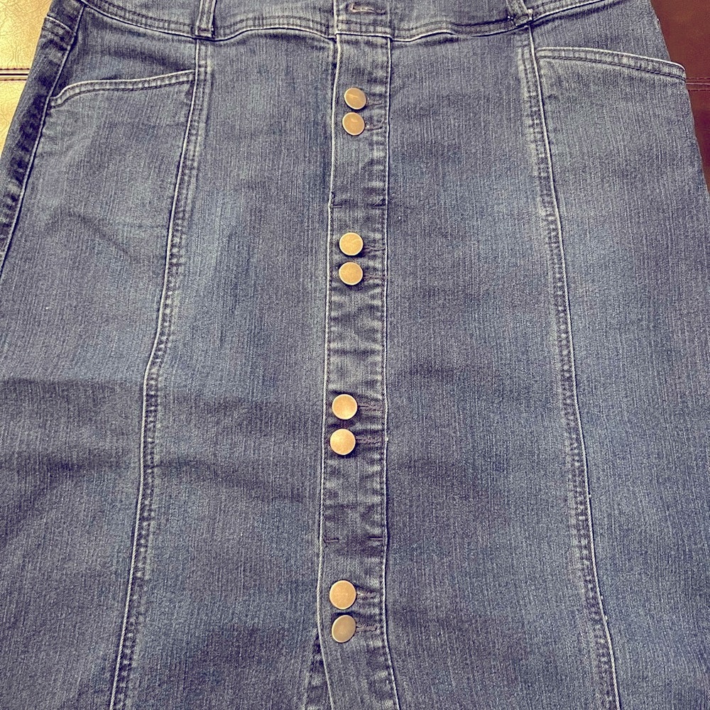 Style & Co Button-Front Denim Maxi front split